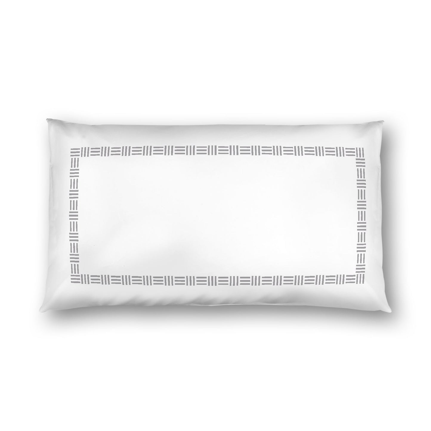 Off-white Cotton Sateen Pillow Sham, Grey Single Weave Motif Print, Classic Border, White Reverse Side, King - 20 x 36 inches