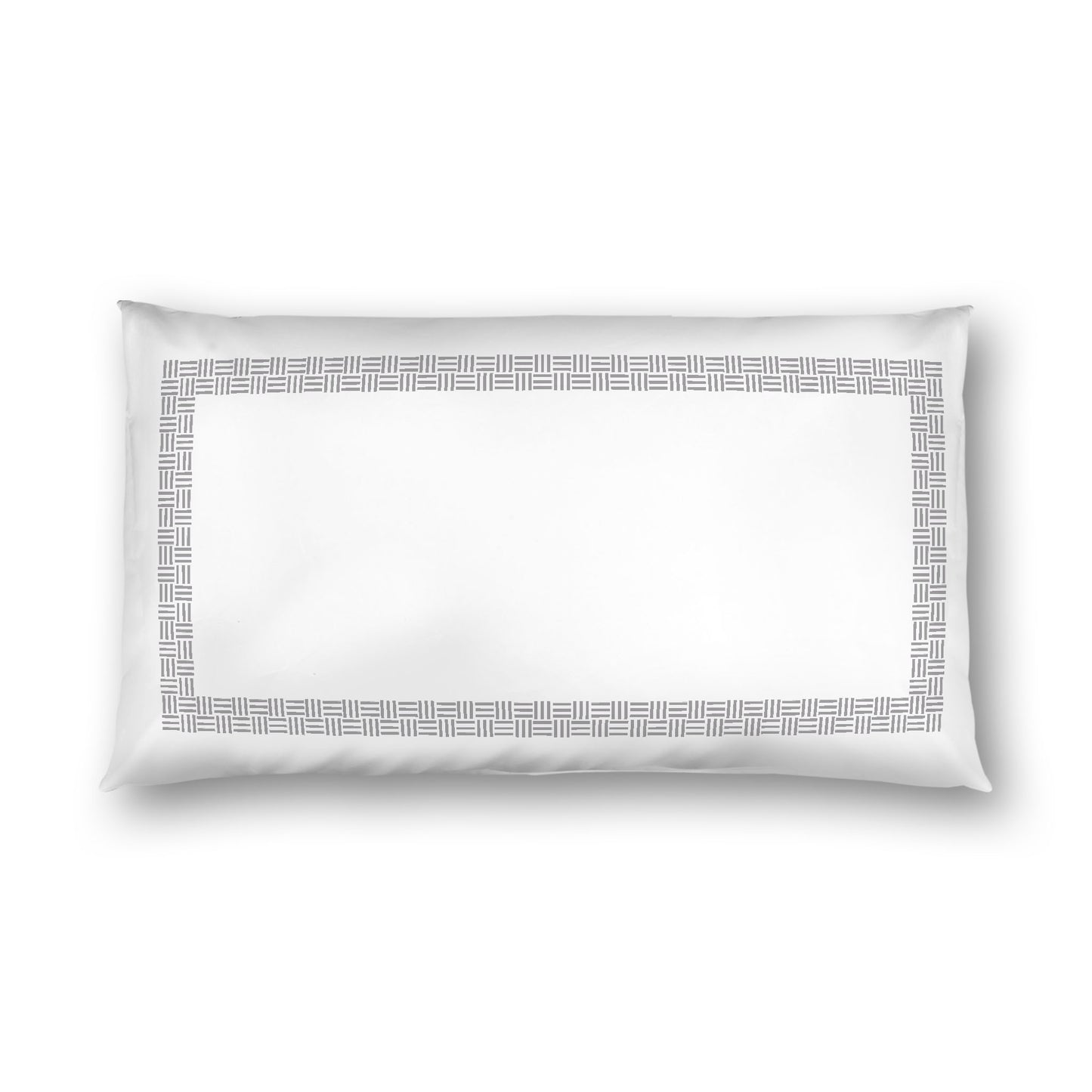 Off-white Cotton Sateen Pillow Sham, Grey Double Weave Motif Print, Classic Border, White Reverse Side, King - 20 x 36 inches