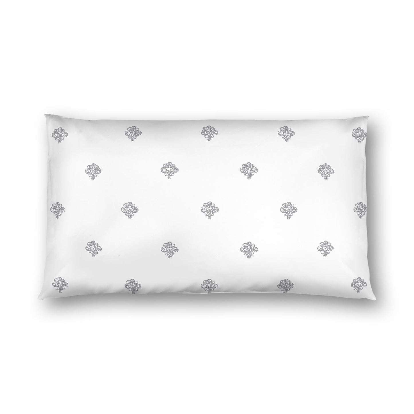 Off-white Cotton Sateen Pillow Sham, Grey Hand-painted Swizzle Motif Print, White Reverse Side, King - 20 x 36 inches