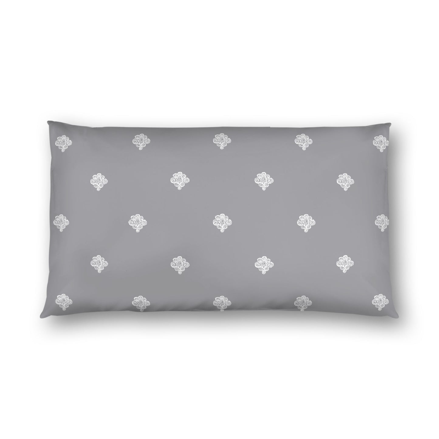 Grey Cotton Sateen Pillow Sham, Off-white Hand-painted Swizzle Motif Print, White Reverse Side, King - 20 x 36 inches