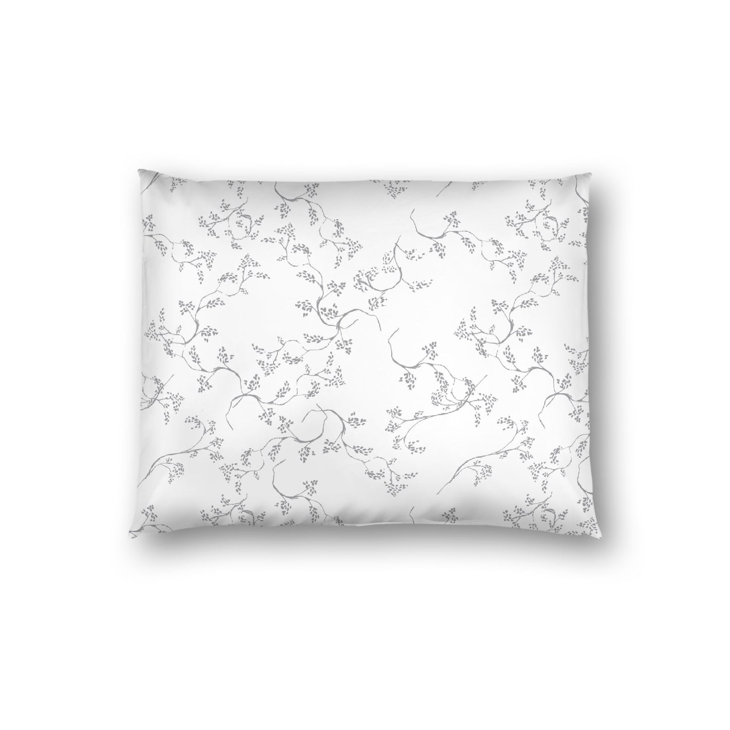 Off-white Cotton Sateen Pillow Sham, Grey Hand-painted Vine Print, White Reverse Side, Standard - 20 x 26 inches