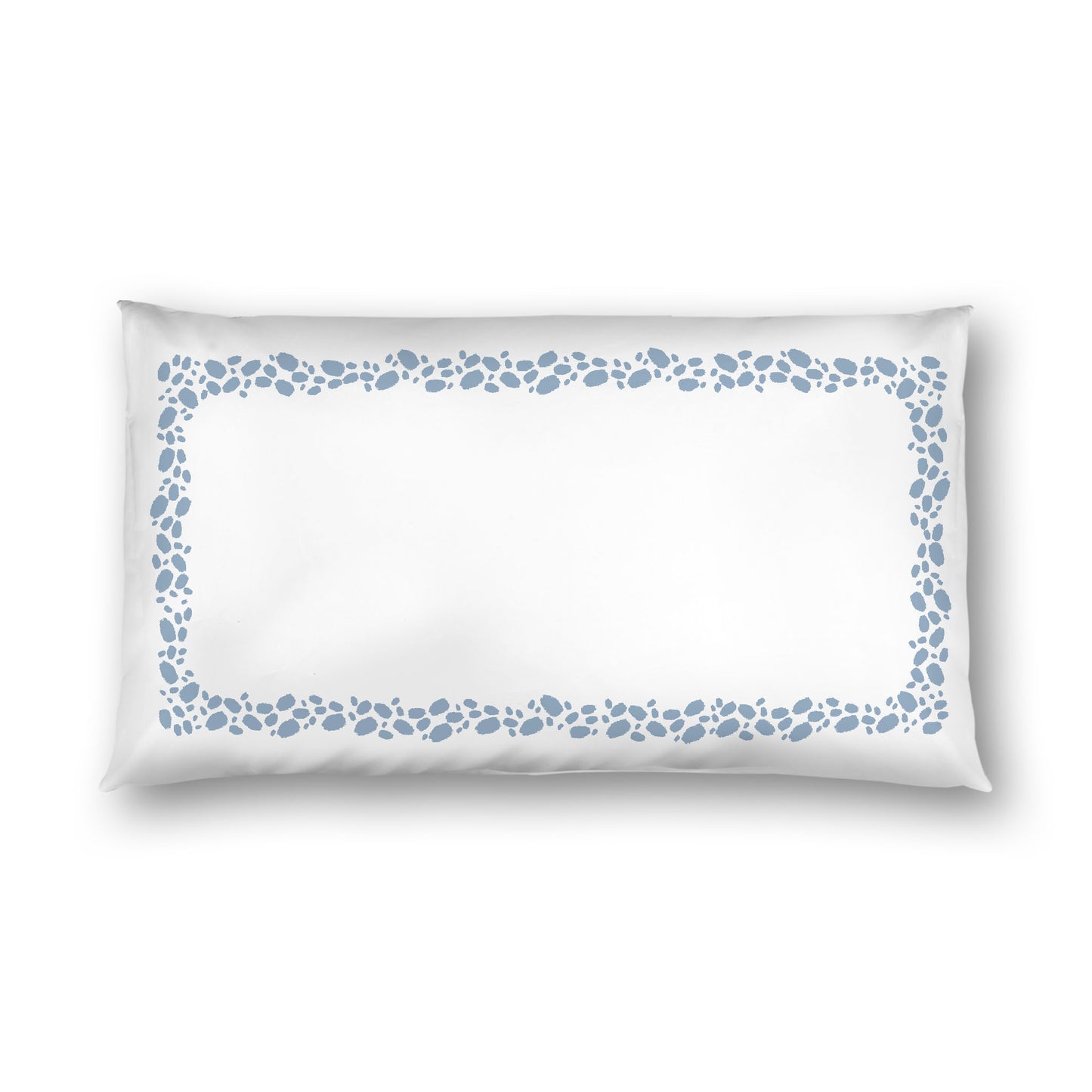 Off-white Cotton Sateen Pillow Sham, Blue Hand-painted Dab Motif Print, Classic Border, White Reverse Side, King - 20 x 36 inches