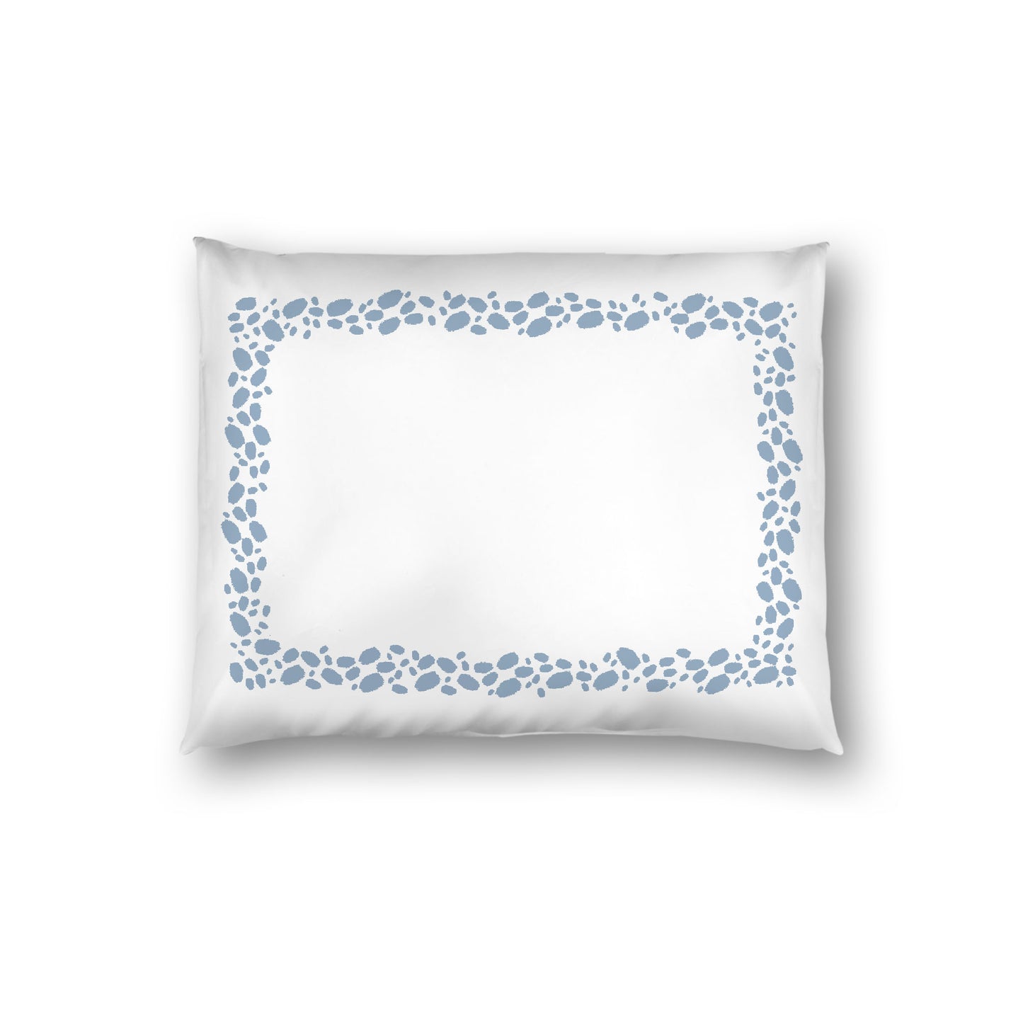 Off-white Cotton Sateen Pillow Sham, Blue Hand-painted Dab Motif Print, Classic Border, White Reverse Side, Standard - 20 x 26 inches