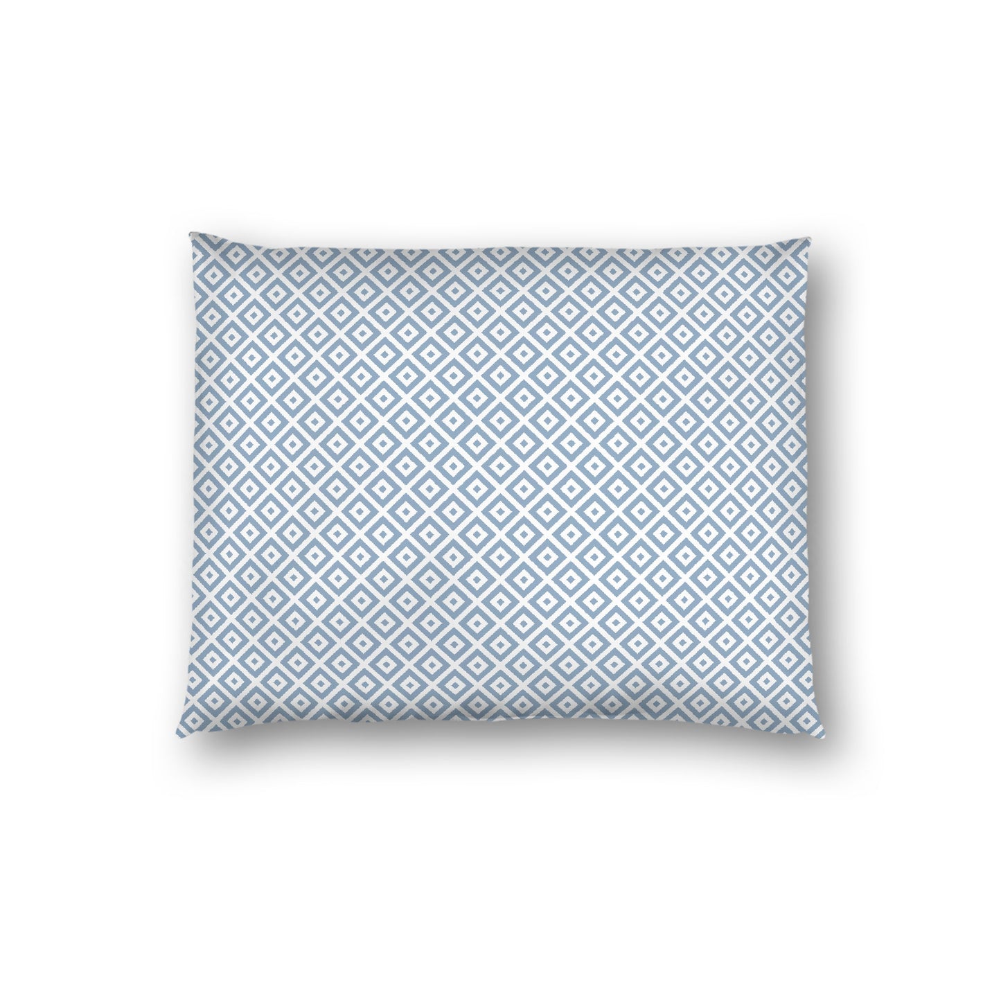 Off-white Cotton Sateen Pillow Sham, Blue Repeating Square Motif Print, Off-white Revese Side, Standard - 20 x 26 inches