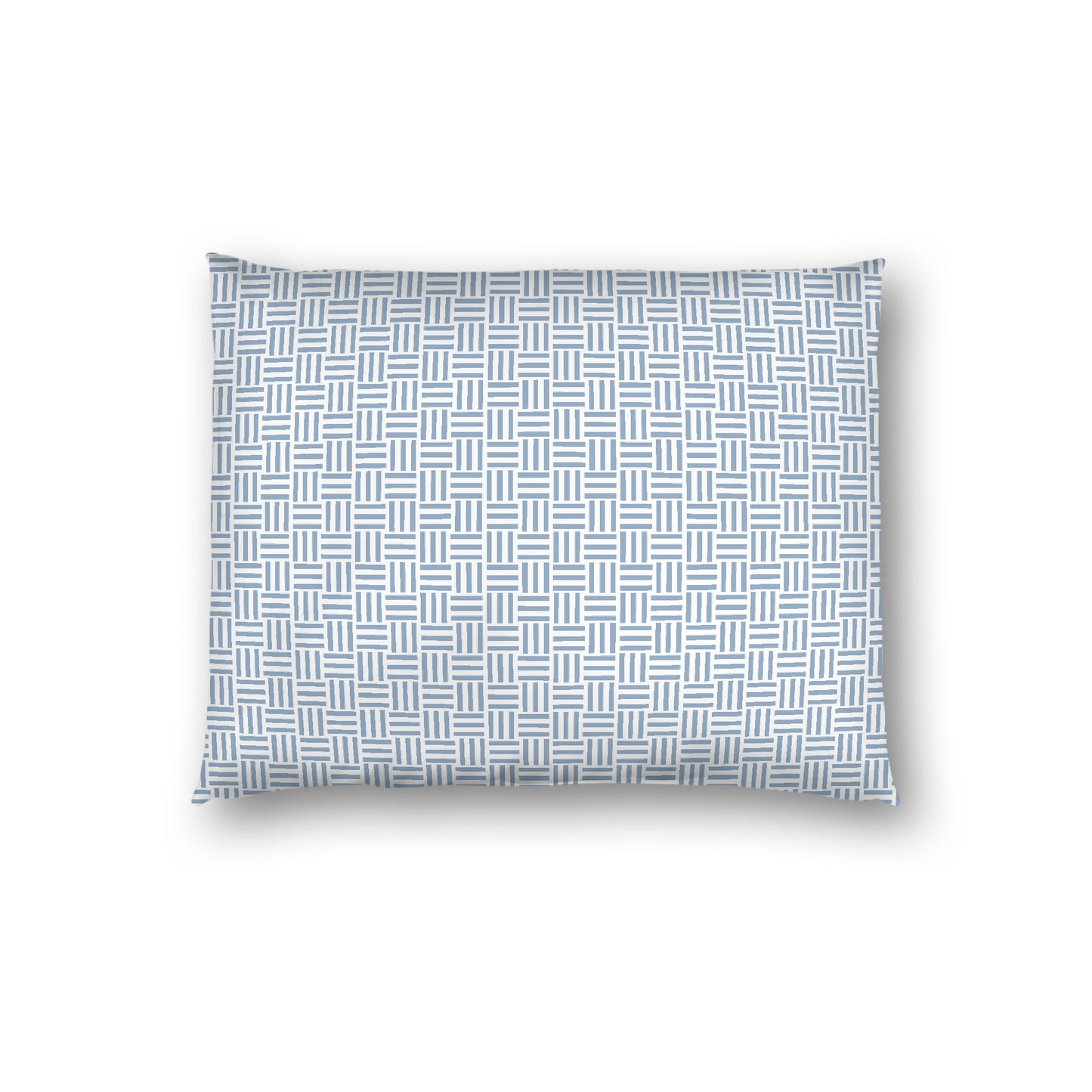 Off-white Cotton Sateen Pillow Sham, Blue Single Weave Motif Print, White Reverse Side, Standard - 20 x 26 inches