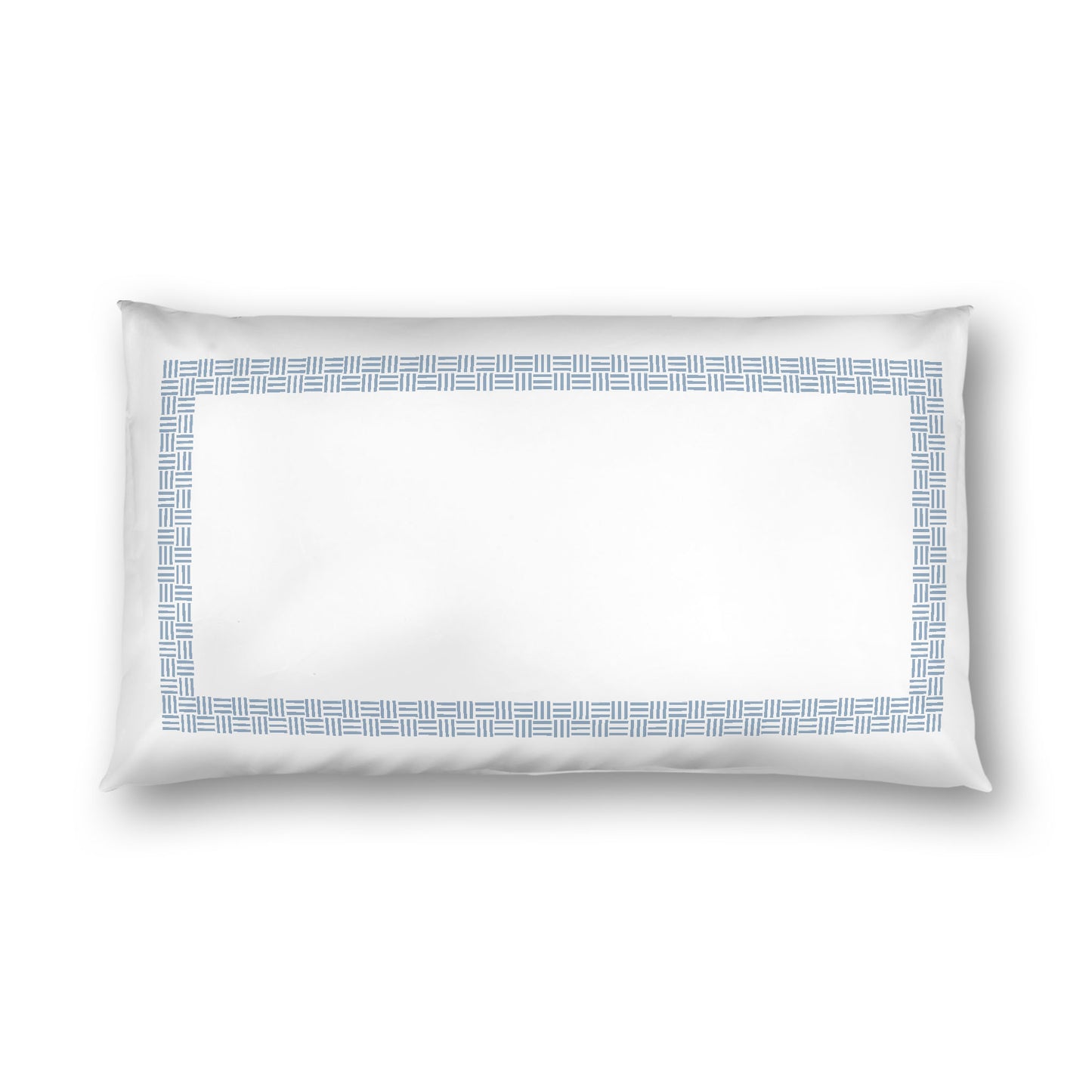 Off-white Cotton Sateen Pillow Sham, Blue Double Weave Motif Print, Classic Border, White Reverse Side, King - 20 x 36 inches