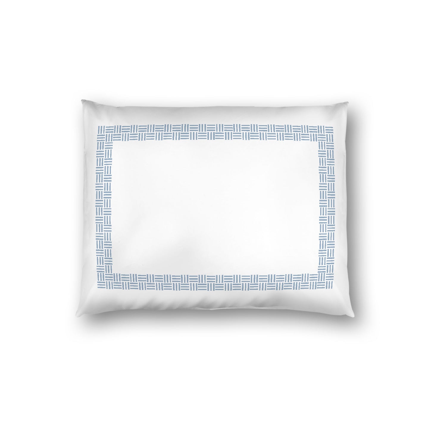 Off-white Cotton Sateen Pillow Sham, Blue Double Weave Motif Print, Classic Border, White Reverse Side, Standard - 20 x 26 inches