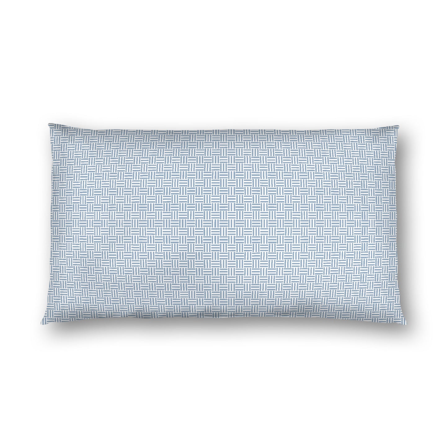 Off-white Cotton Sateen Pillow Sham, Blue Double Weave Motif Print, White Reverse Side, King - 20 x 36 inches