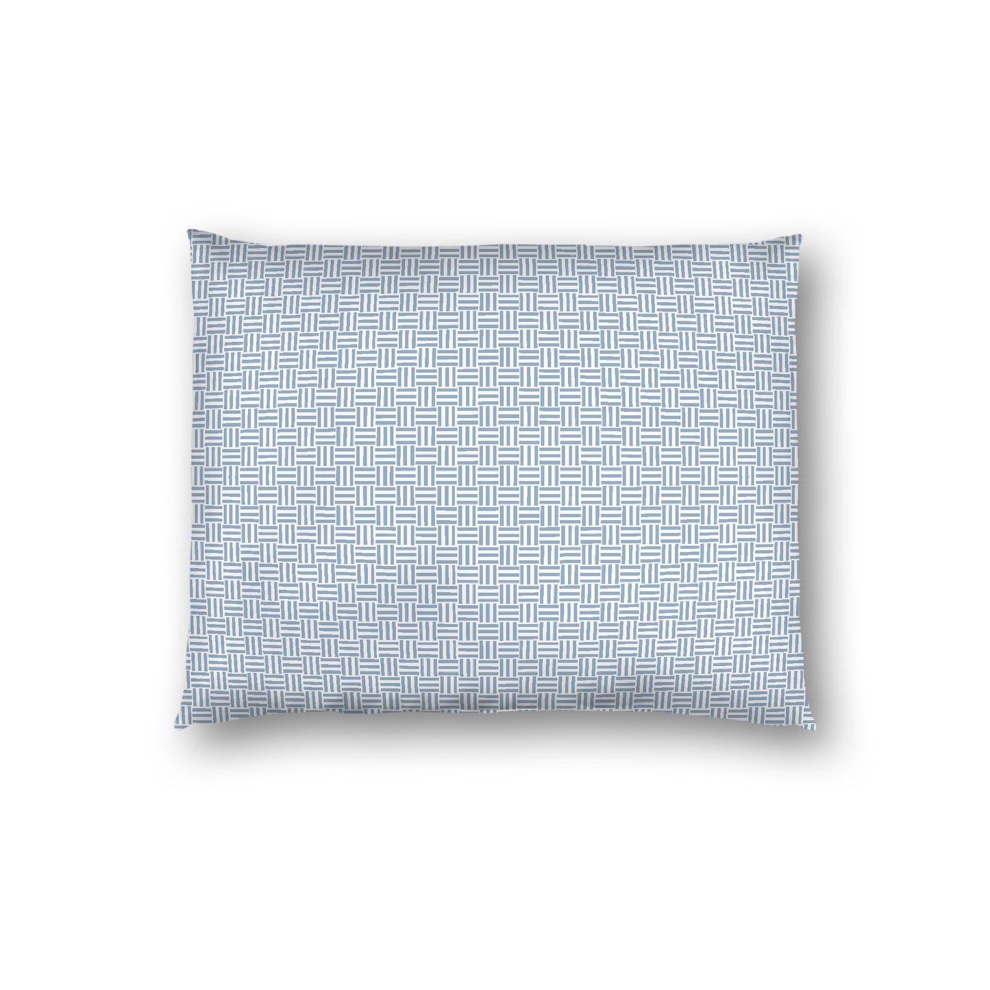 Off-white Cotton Sateen Pillow Sham, Blue Double Weave Motif Print, White Reverse Side, Standard - 20 x 26 inches