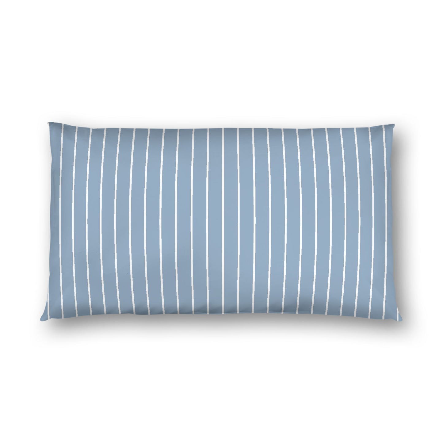Blue Cotton Sateen Sham, Off-white Stripes on Front, White Reverse Side, King - 20 x 36 inches