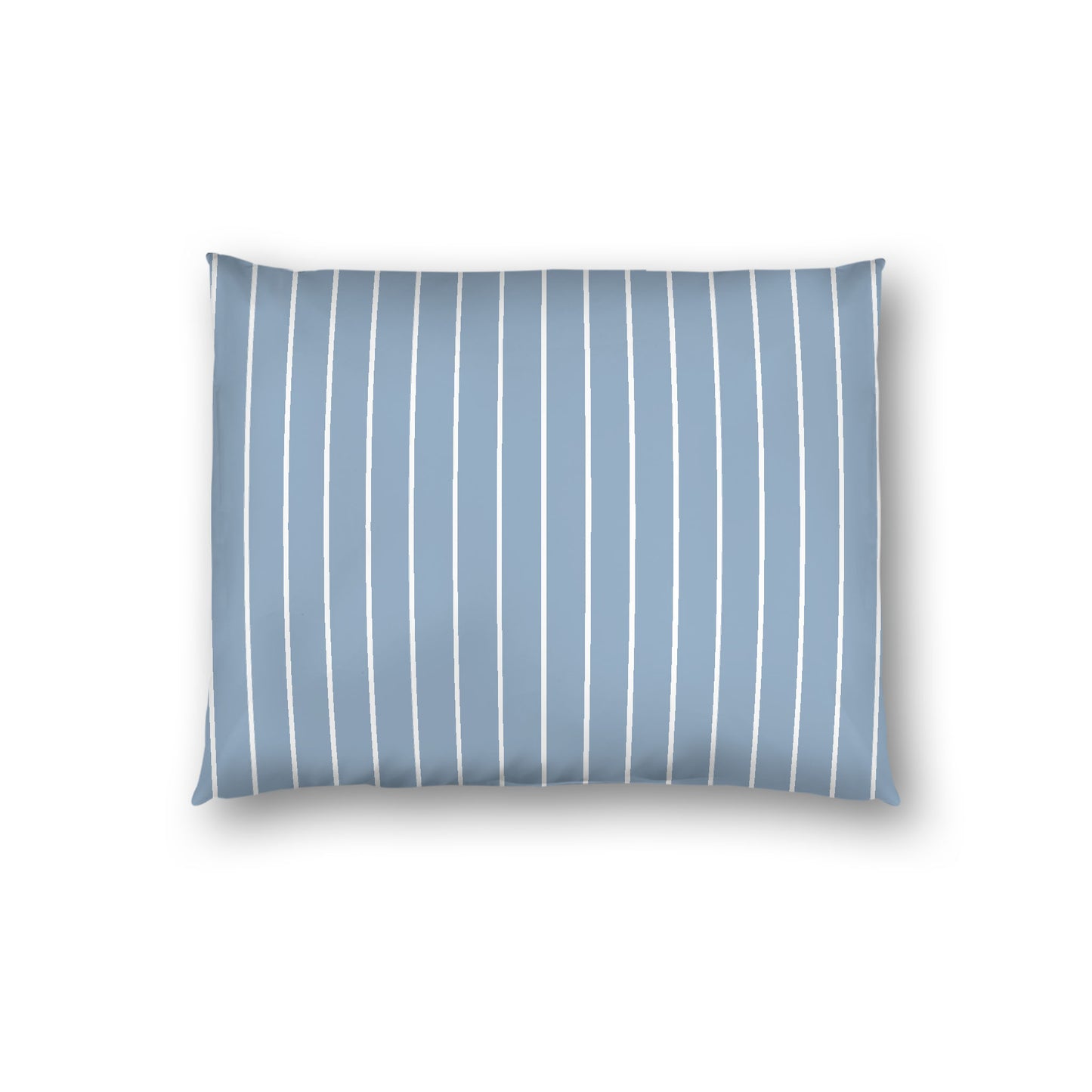 Blue Cotton Sateen Sham, Off-white Stripes on Front, White Reverse Side, Standard - 20 x 26 inches
