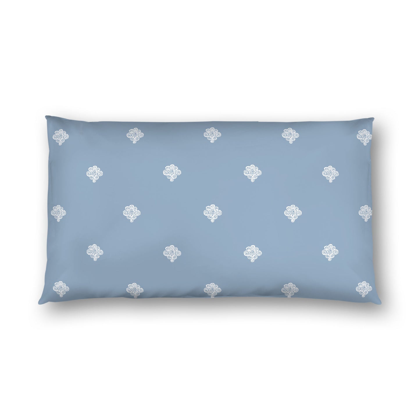 Blue Cotton Sateen Pillow Sham, Off-white Hand-painted Swizzle Motif Print, White Reverse Side, King - 20 x 36 inches