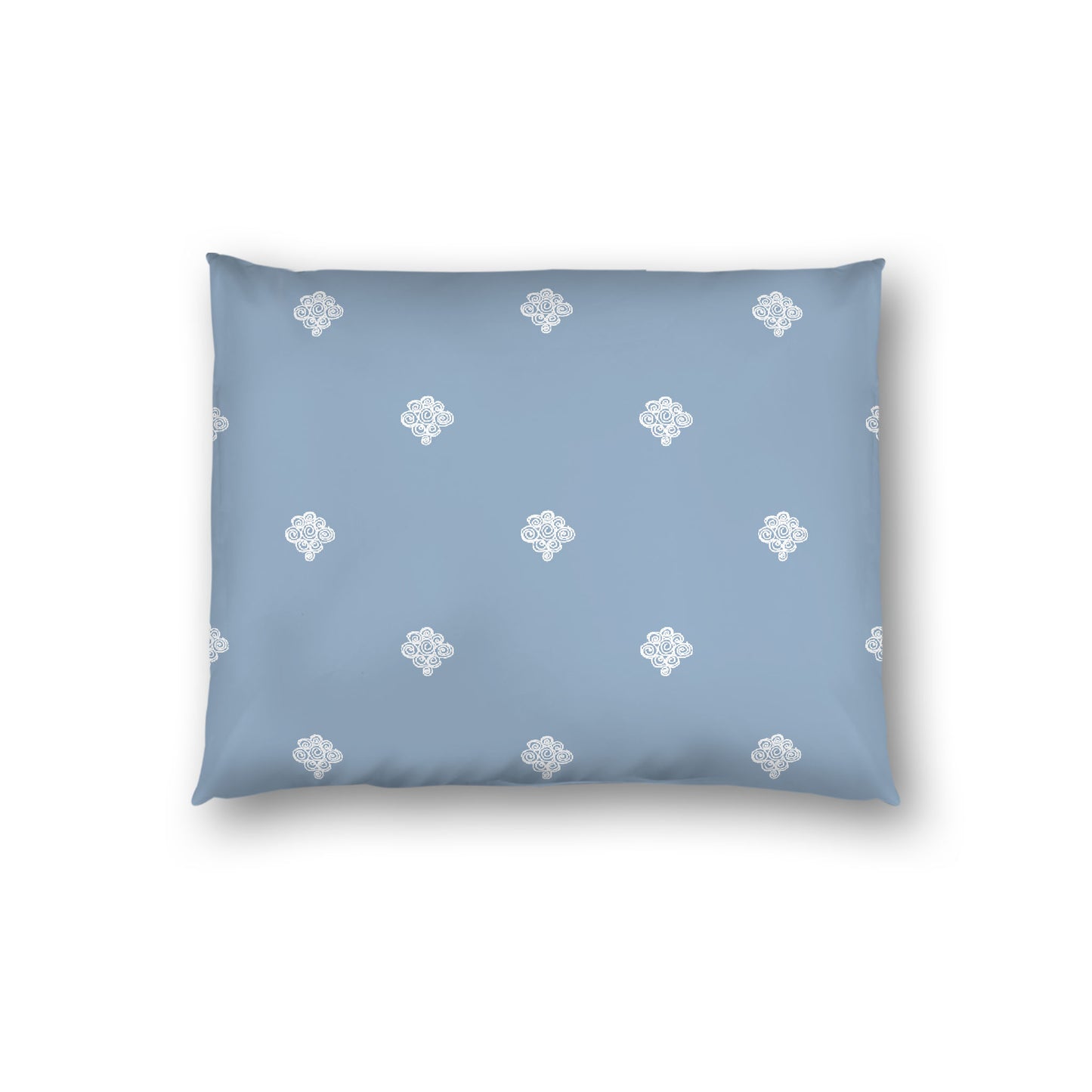 Blue Cotton Sateen Pillow Sham, Off-white Hand-painted Swizzle Motif Print, White Reverse Side, Standard - 20 x 26 inches
