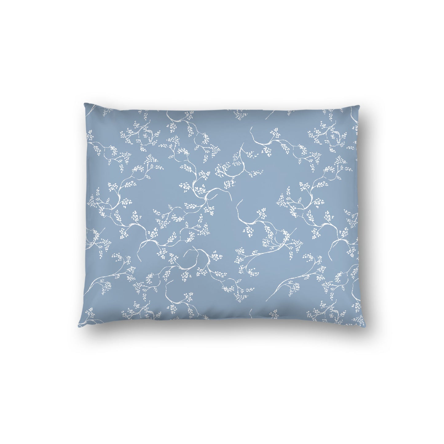 Blue Cotton Sateen Pillow Sham, Off-white Vine Print on Front, White Reverse Side, Standard - 20 x 26 inches