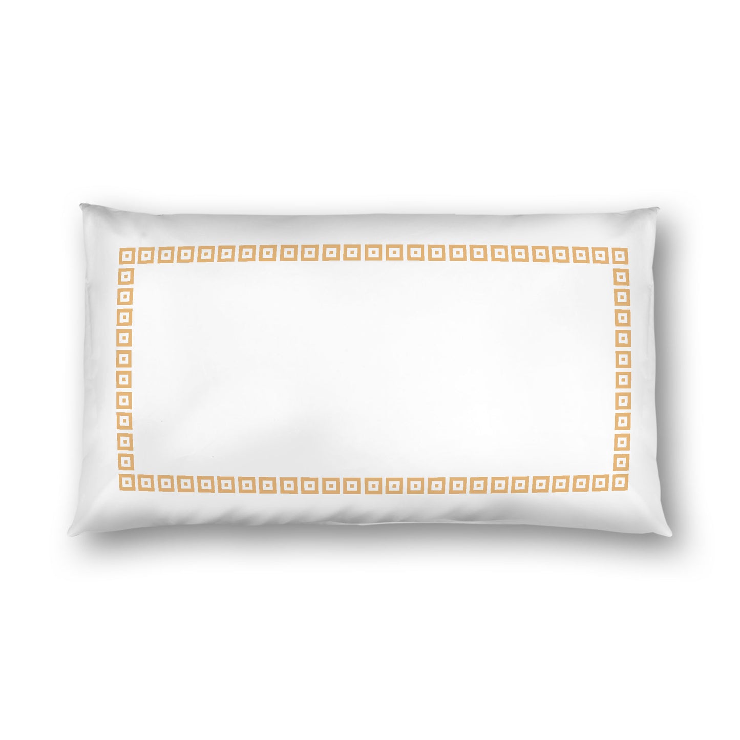 Off-white Cotton Sateen Pillow Sham, Pale Orange Repeating Square Motif Print, Classic Border, White Reverse Side, King - 20 x 36 inches
