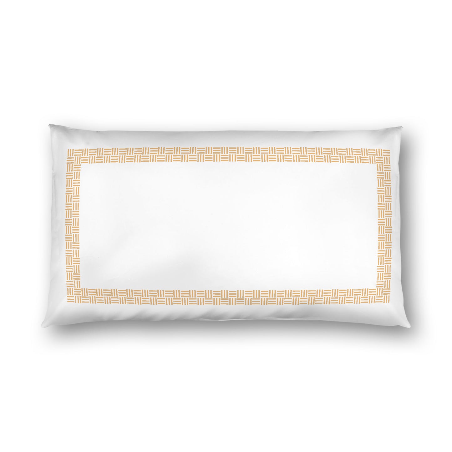 Off-white Cotton Sateen Pillow Sham, Pale Orange Double Weave Motif Print, Classic Border, White Reverse Side, King - 20 x 36 inches