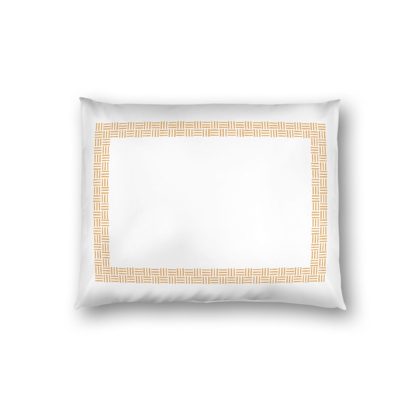 Off-white Cotton Sateen Pillow Sham, Pale Orange Double Weave Motif Print, Classic Border, White Reverse Side, Standard - 20 x 26 inches