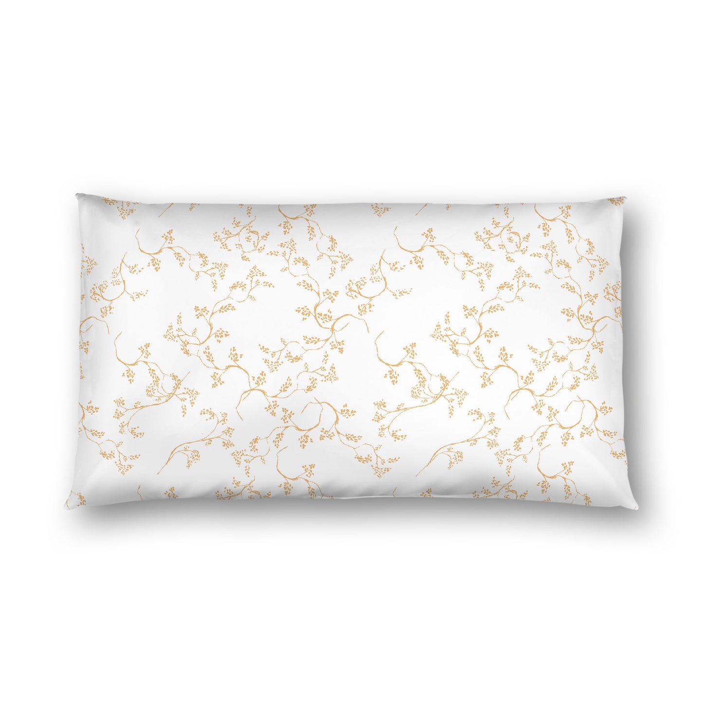 Off-white Cotton Sateen Pillow Sham, Pale Orange Hand-painted Vine Print, White Reverse Side, King - 20 x 36 inches