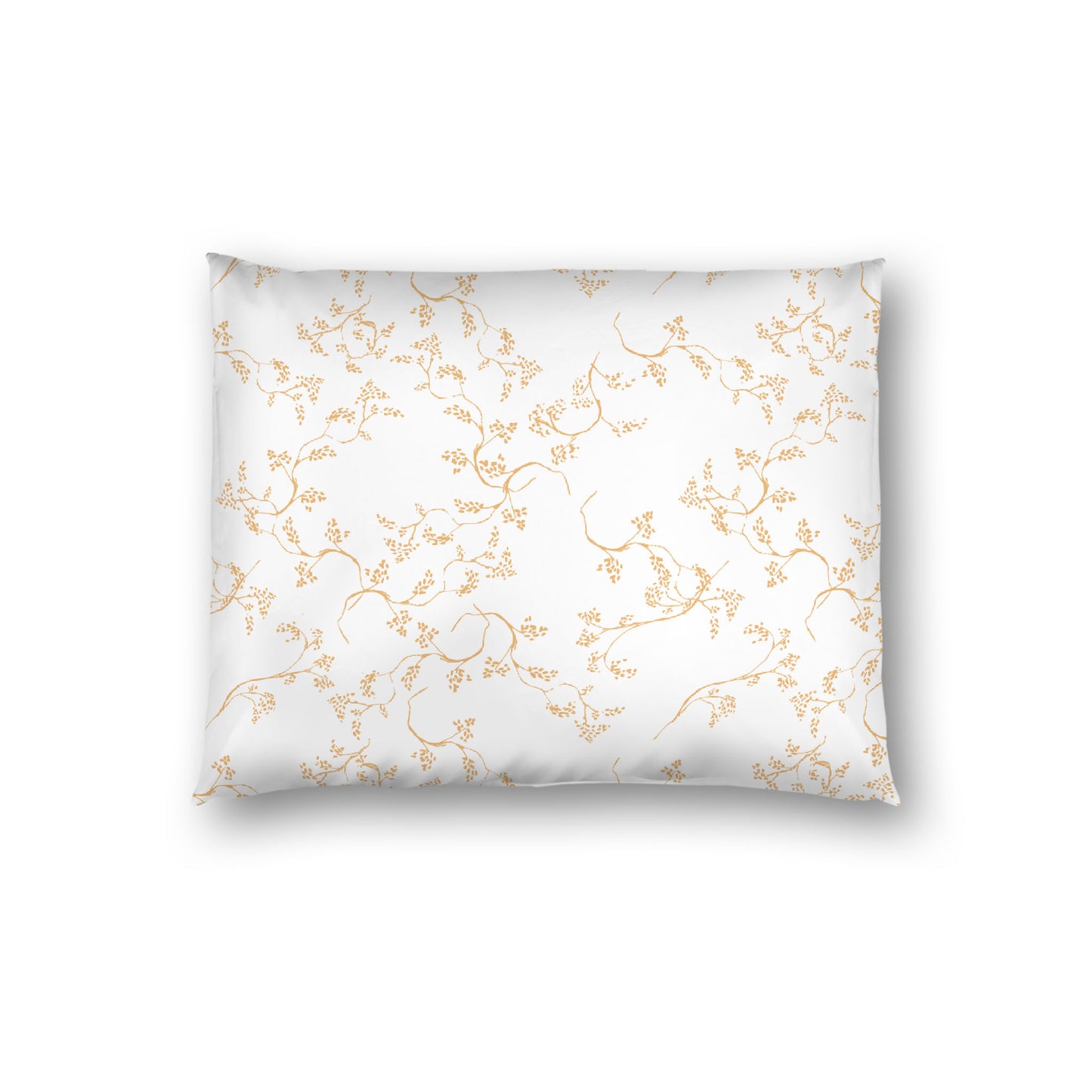 Off-white Cotton Sateen Pillow Sham, Pale Orange Hand-painted Vine Print, White Reverse Side, Standard - 20 x 26 inches