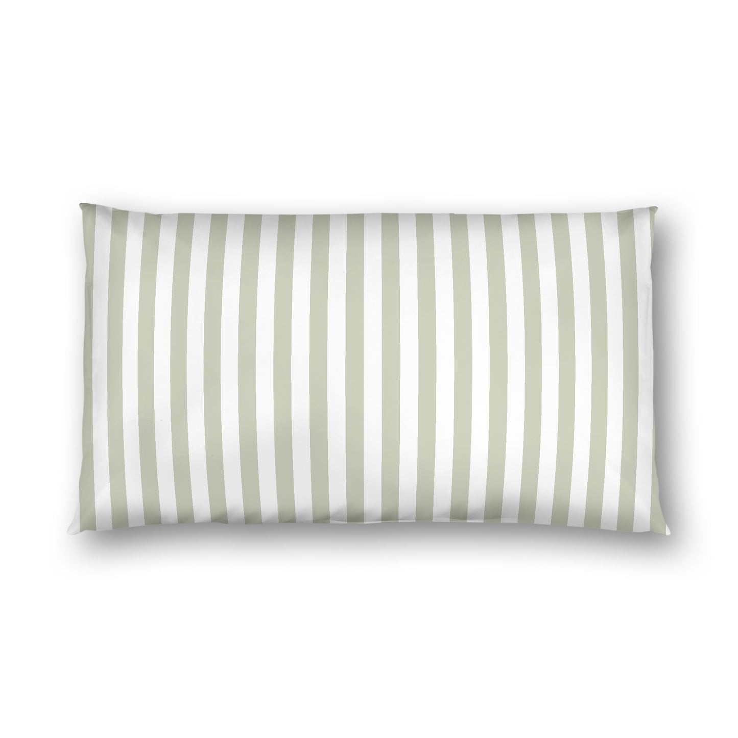 Off-white Cotton Sateen Sham, Pale Green Bars on Front, White Reverse Side, King - 20 x 36 inches