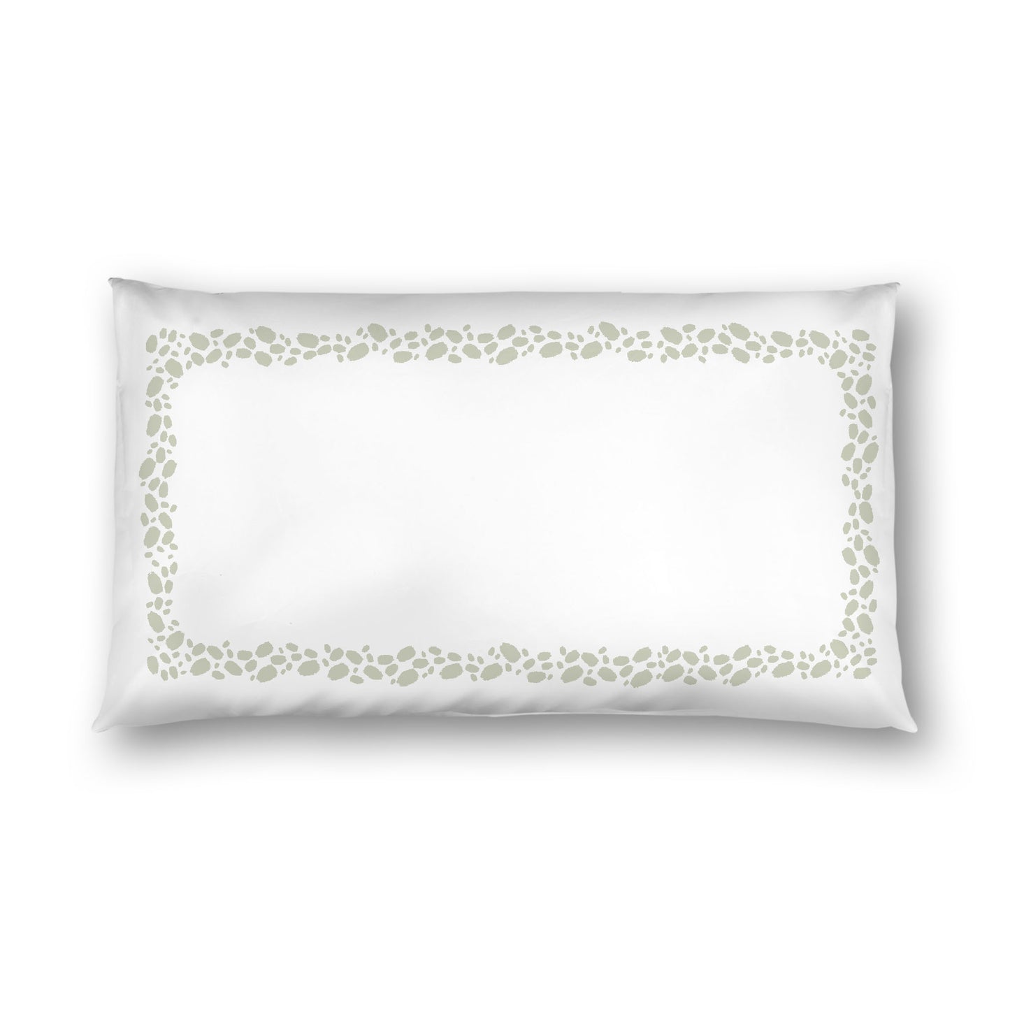 Off-white Cotton Sateen Pillow Sham, Pale Green Hand-painted Dab Motif Print, Classic Border, White Reverse Side, King - 20 x 36 inches
