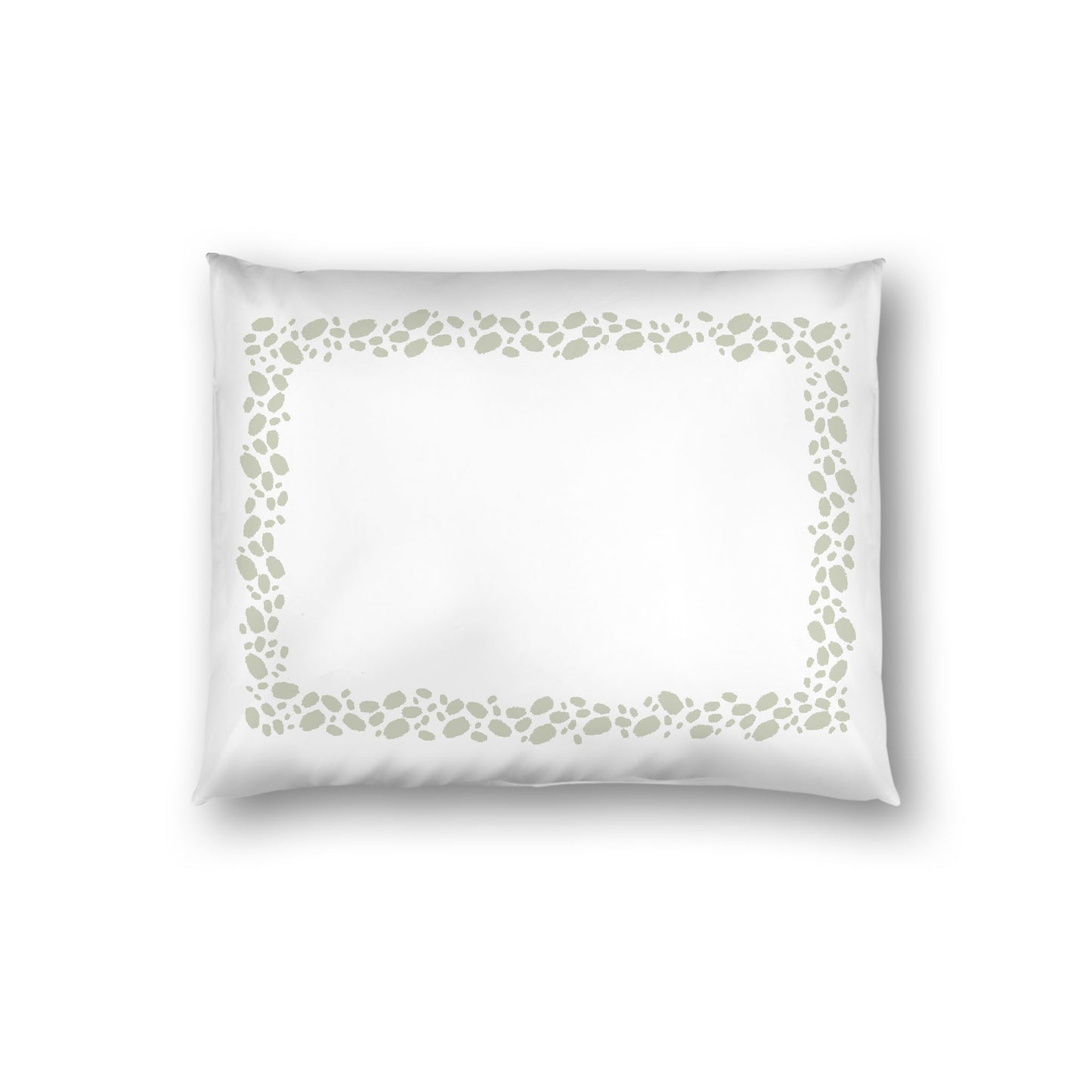 Off-white Cotton Sateen Pillow Sham, Pale Green Hand-painted Dab Motif Print, Classic Border, White Reverse Side, Standard - 20 x 26 inches