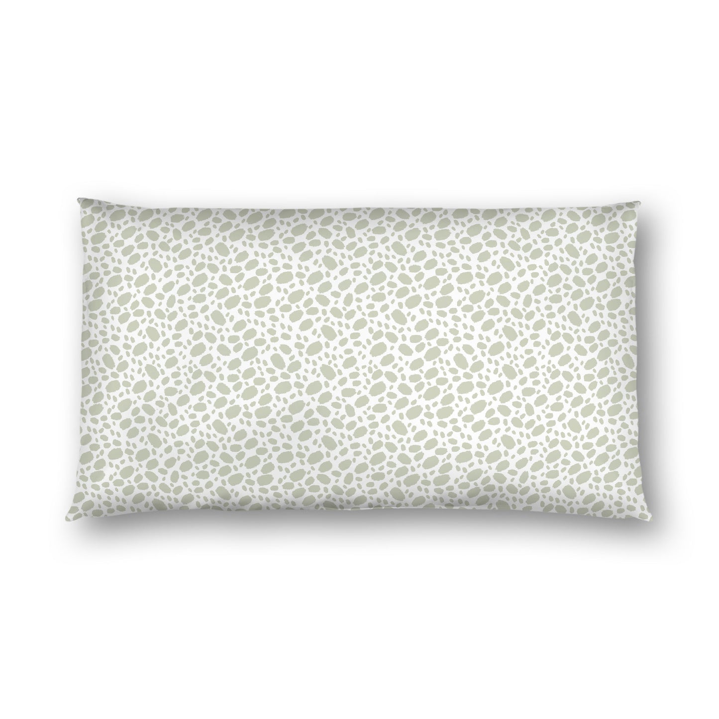 Off-white Cotton Sateen Pillow Sham, Pale Green Hand-painted Dab Motif Print, Off-white Revese Side, King - 20 x 36 inches