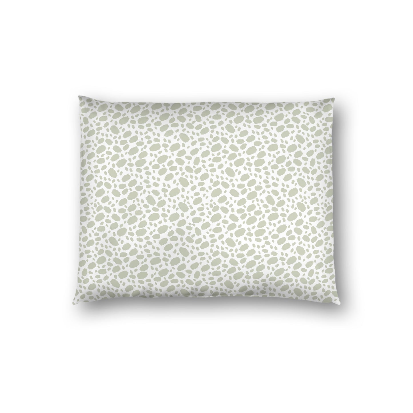 Off-white Cotton Sateen Pillow Sham, Pale Green Hand-painted Dab Motif Print, Off-white Revese Side, Standard - 20 x 26 inches