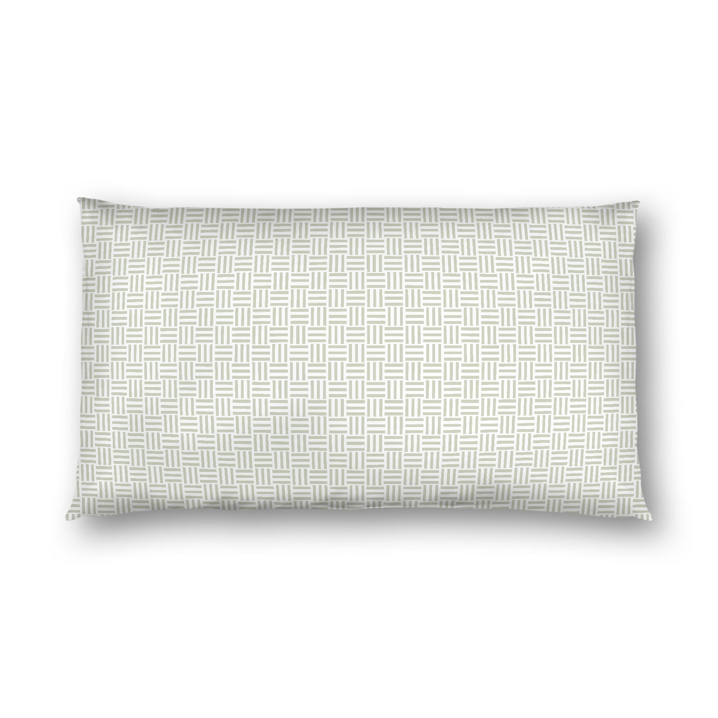 Off-white Cotton Sateen Pillow Sham, Pale Green Single Weave Motif Print, White Reverse Side, King - 20 x 36 inches