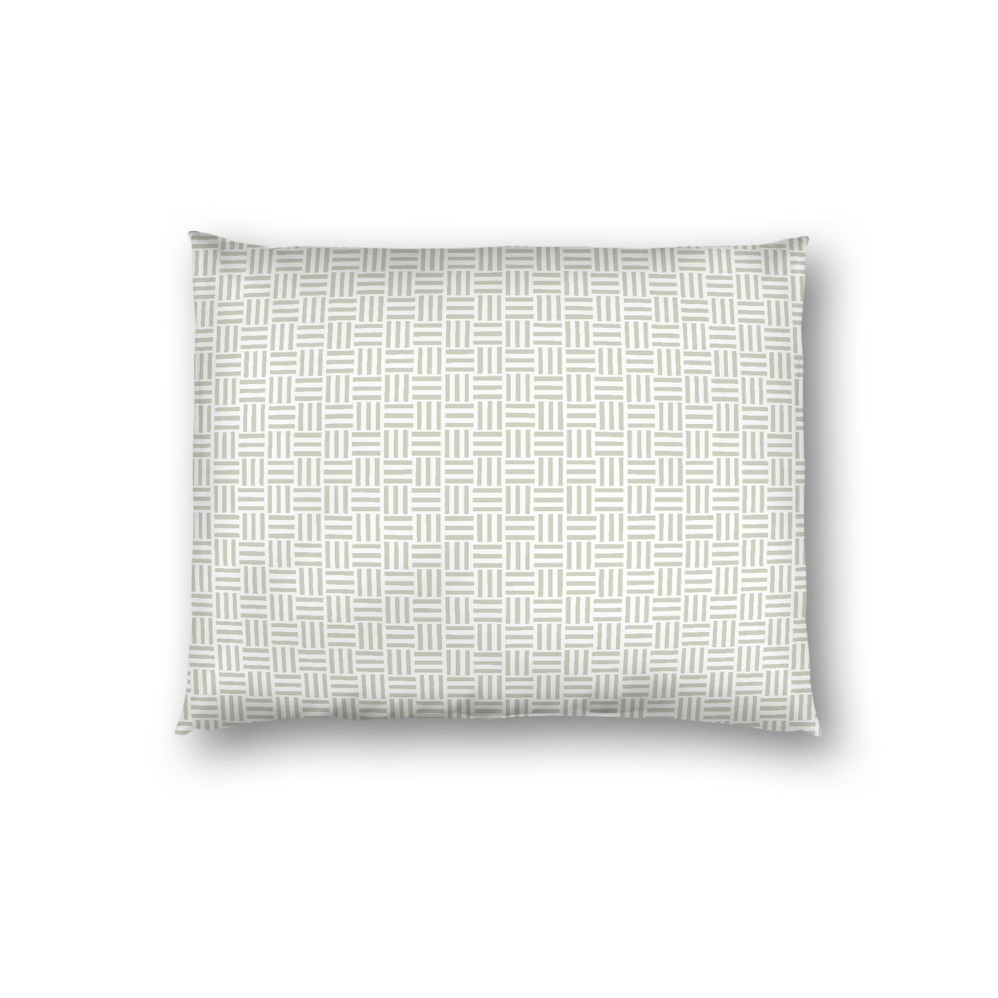 Off-white Cotton Sateen Pillow Sham, Pale Green Single Weave Motif Print, White Reverse Side, Standard - 20 x 26 inches
