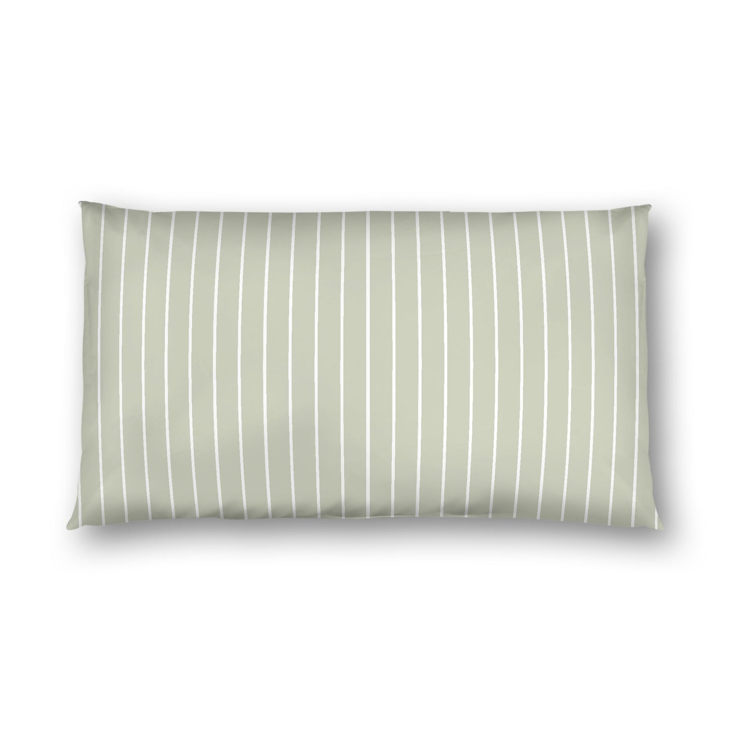 Pale Green Cotton Sateen Sham, Off-white Stripes on Front, White Reverse Side, King - 20 x 36 inches