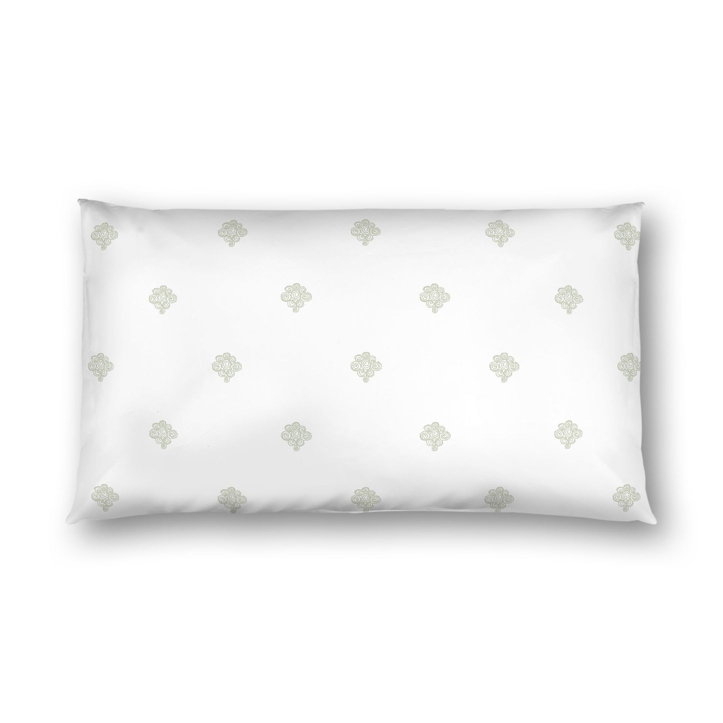 Off-white Cotton Sateen Pillow Sham, Pale Green Hand-painted Swizzle Motif Print, White Reverse Side, King - 20 x 36 inches