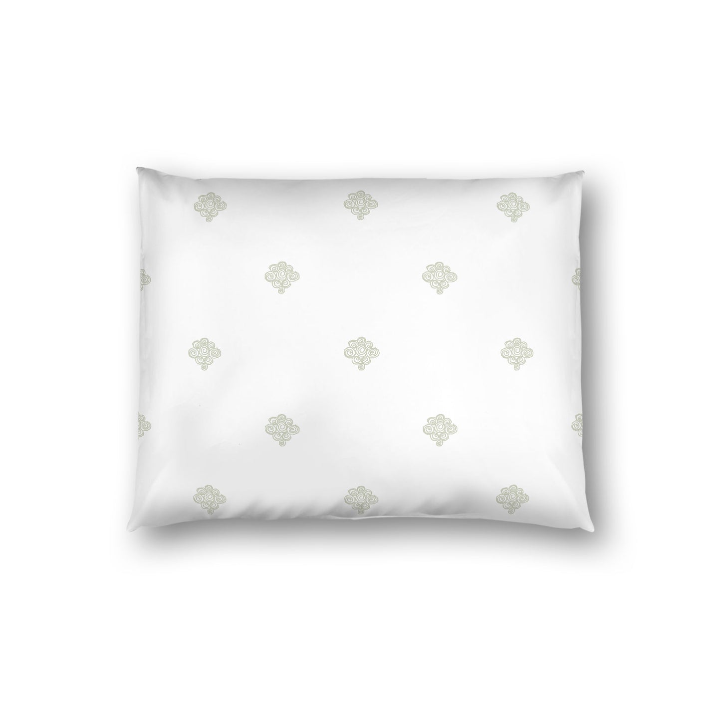 Off-white Cotton Sateen Pillow Sham, Pale Green Hand-painted Swizzle Motif Print, White Reverse Side, Standard - 20 x 26 inches