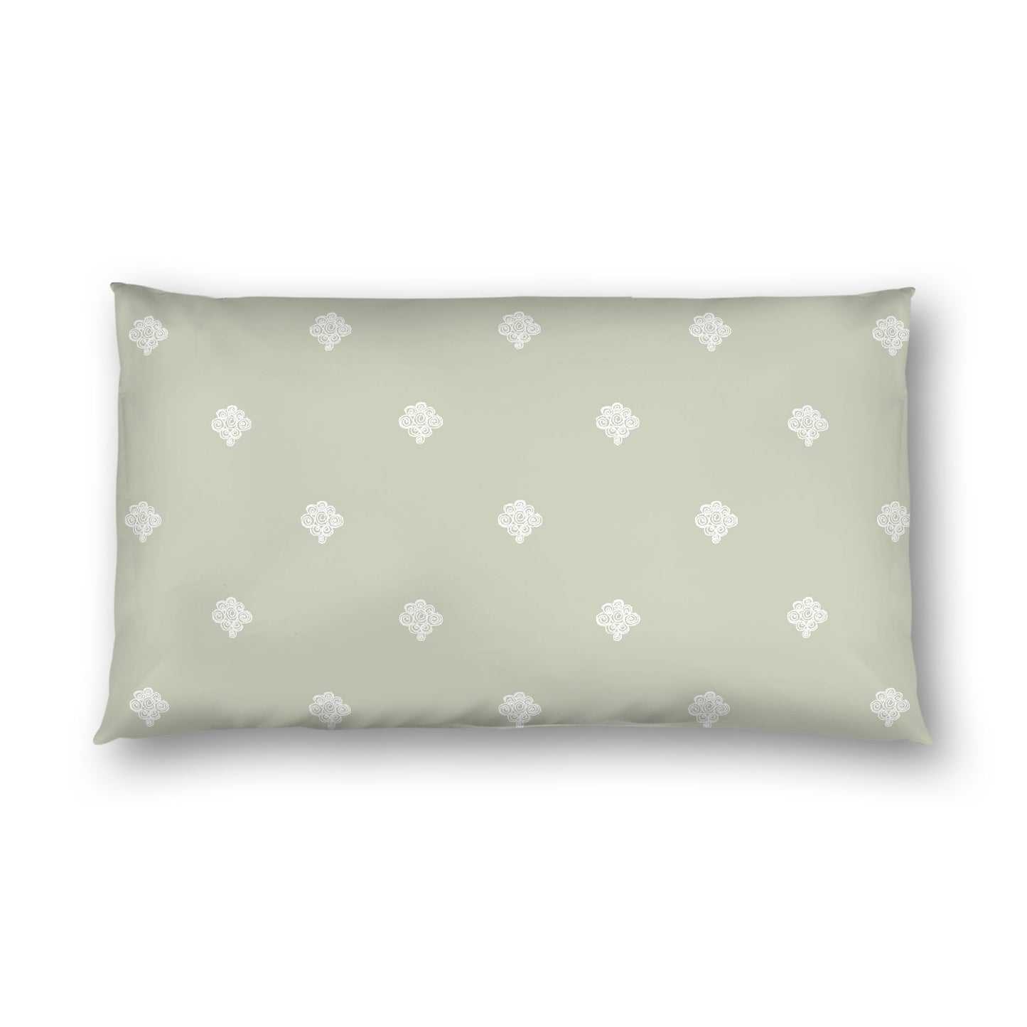 Pale Green Cotton Sateen Pillow Sham, Off-white Hand-painted Swizzle Motif Print, White Reverse Side, King - 20 x 36 inches