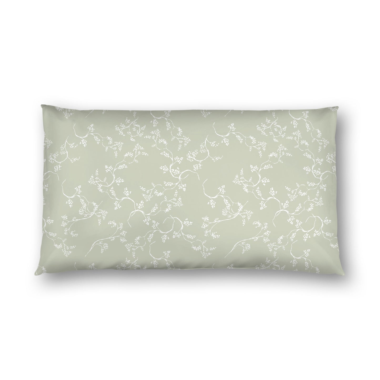 Pale Green Cotton Sateen Pillow Sham, Off-white Vine Print on Front, White Reverse Side, King - 20 x 36 inches