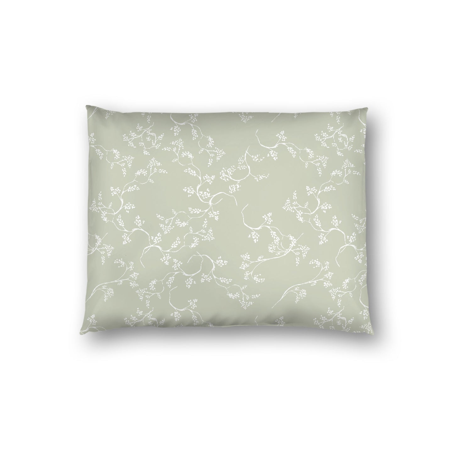 Pale Green Cotton Sateen Pillow Sham, Off-white Vine Print on Front, White Reverse Side, Standard - 20 x 26 inches