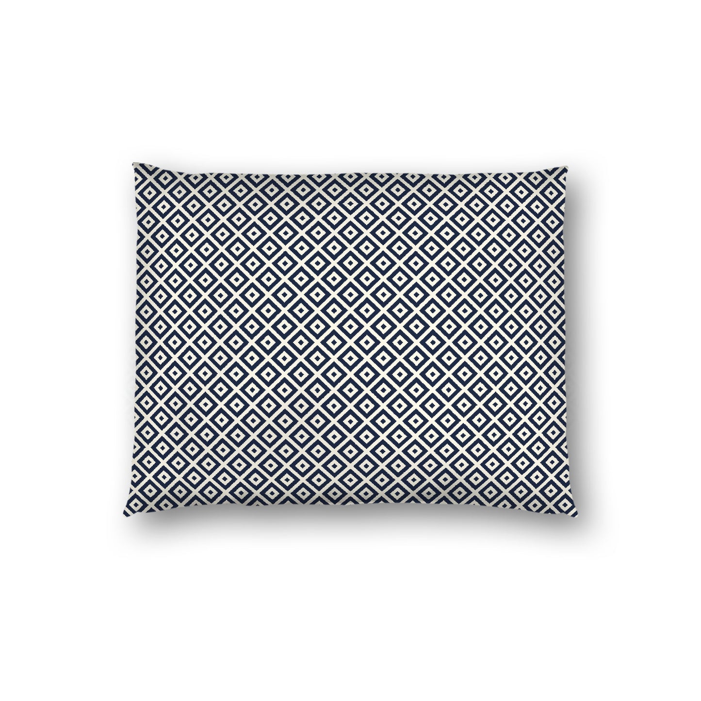 Pale Cream Cotton Sateen Pillow Sham, Navy Blue Repeating Square Motif Print, Pale Cream Revese Side, Standard - 20 x 26 inches