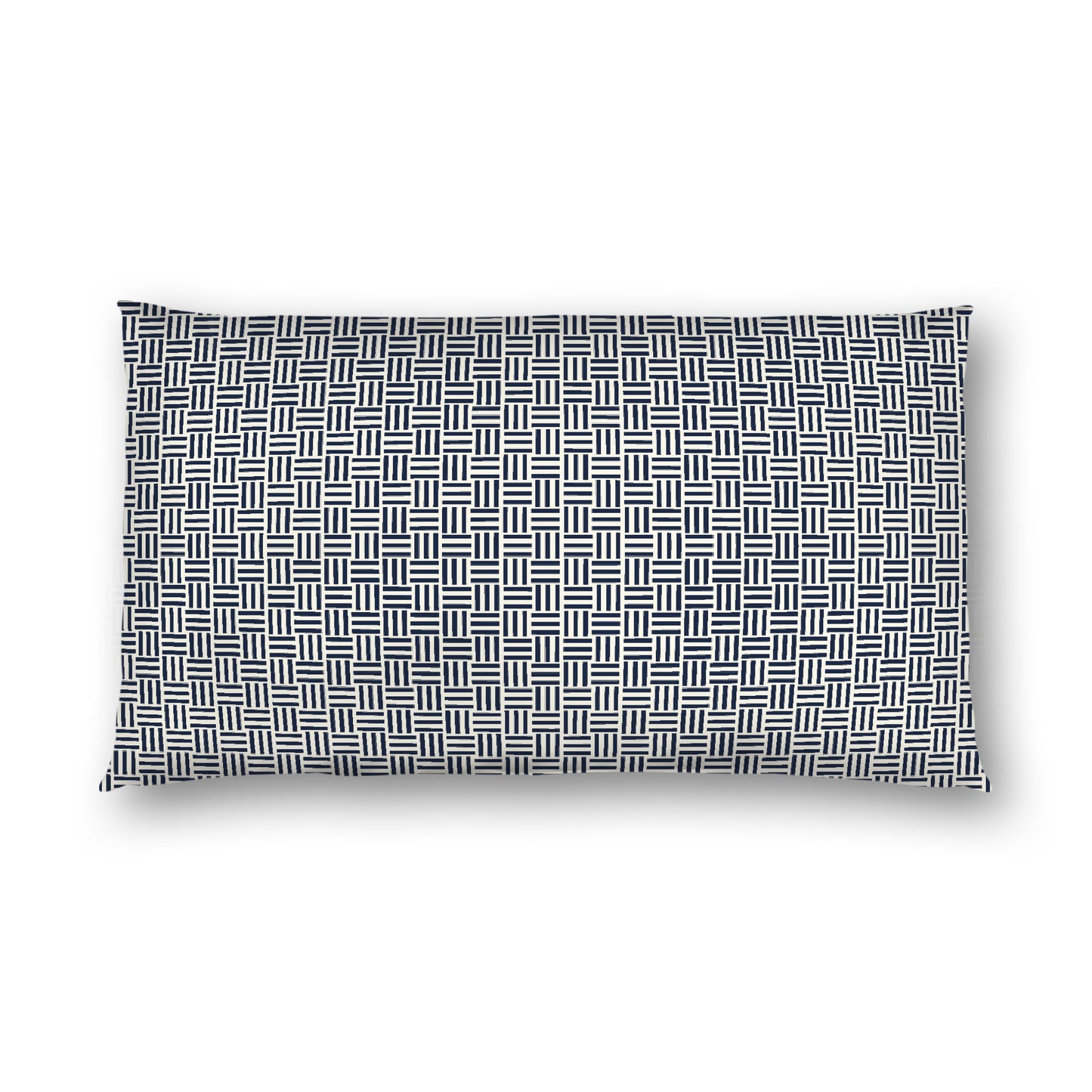 Pale Cream Cotton Sateen Pillow Sham, Navy Blue Single Weave Motif Print, White Reverse Side, King - 20 x 36 inches