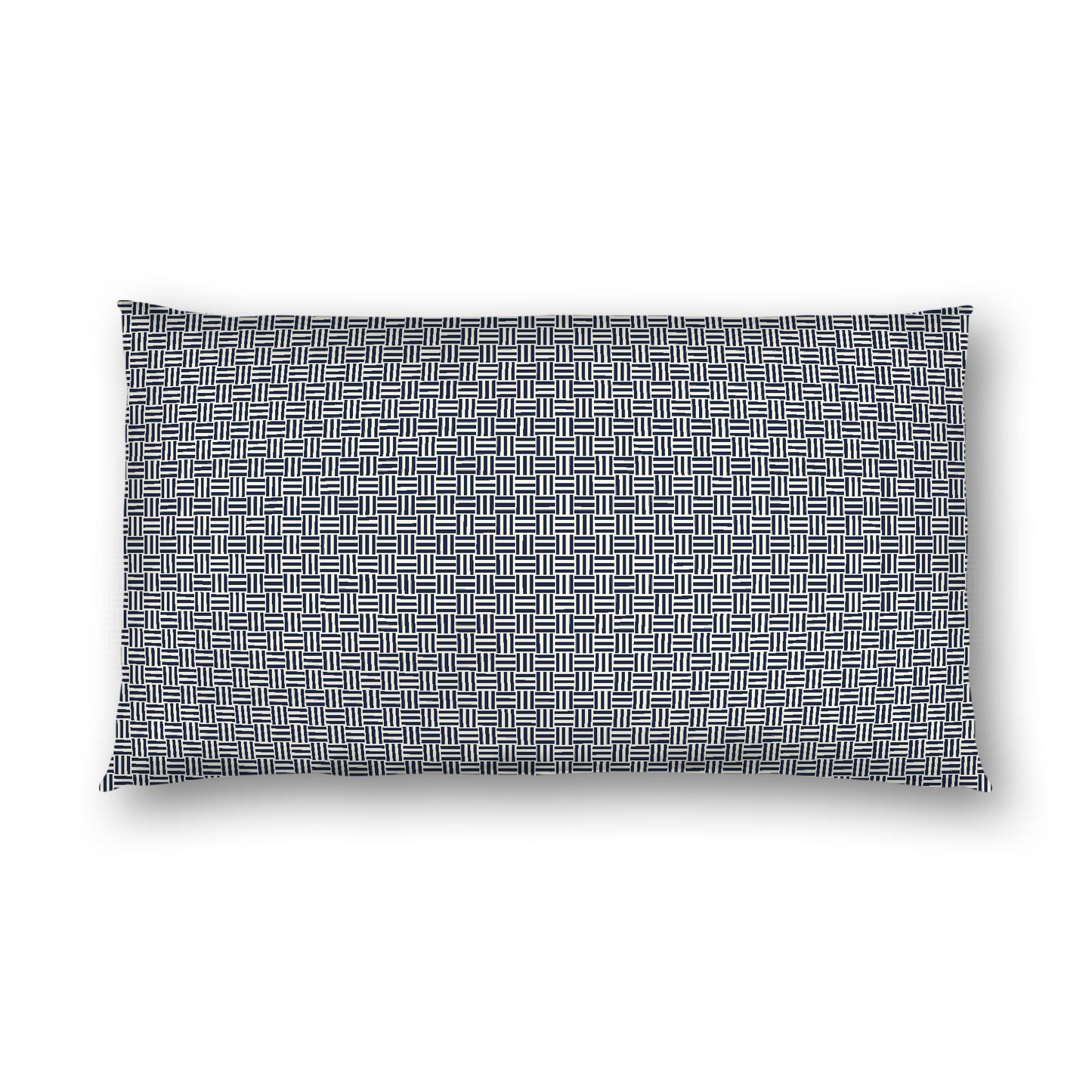 Pale Cream Cotton Sateen Pillow Sham, Navy Blue Double Weave Motif Print, White Reverse Side, King - 20 x 36 inches
