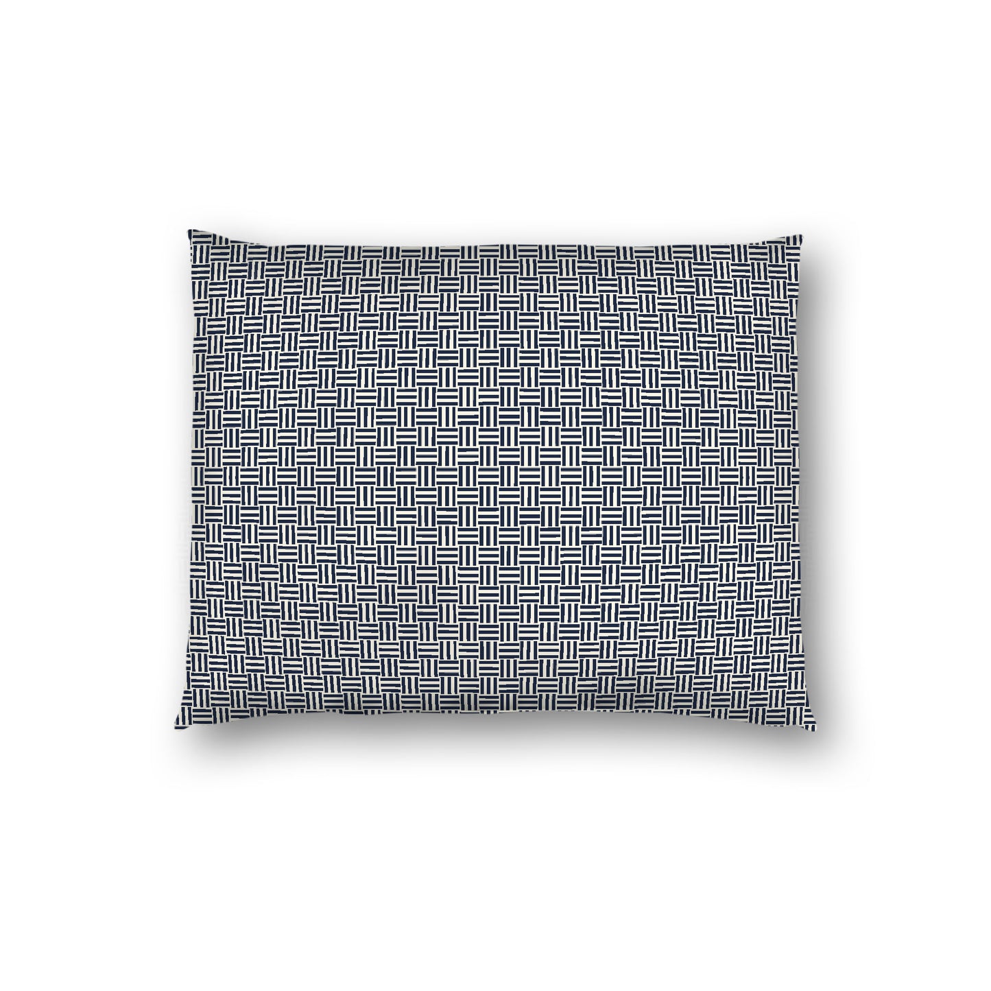 Pale Cream Cotton Sateen Pillow Sham, Navy Blue Double Weave Motif Print, White Reverse Side, Standard - 20 x 26 inches