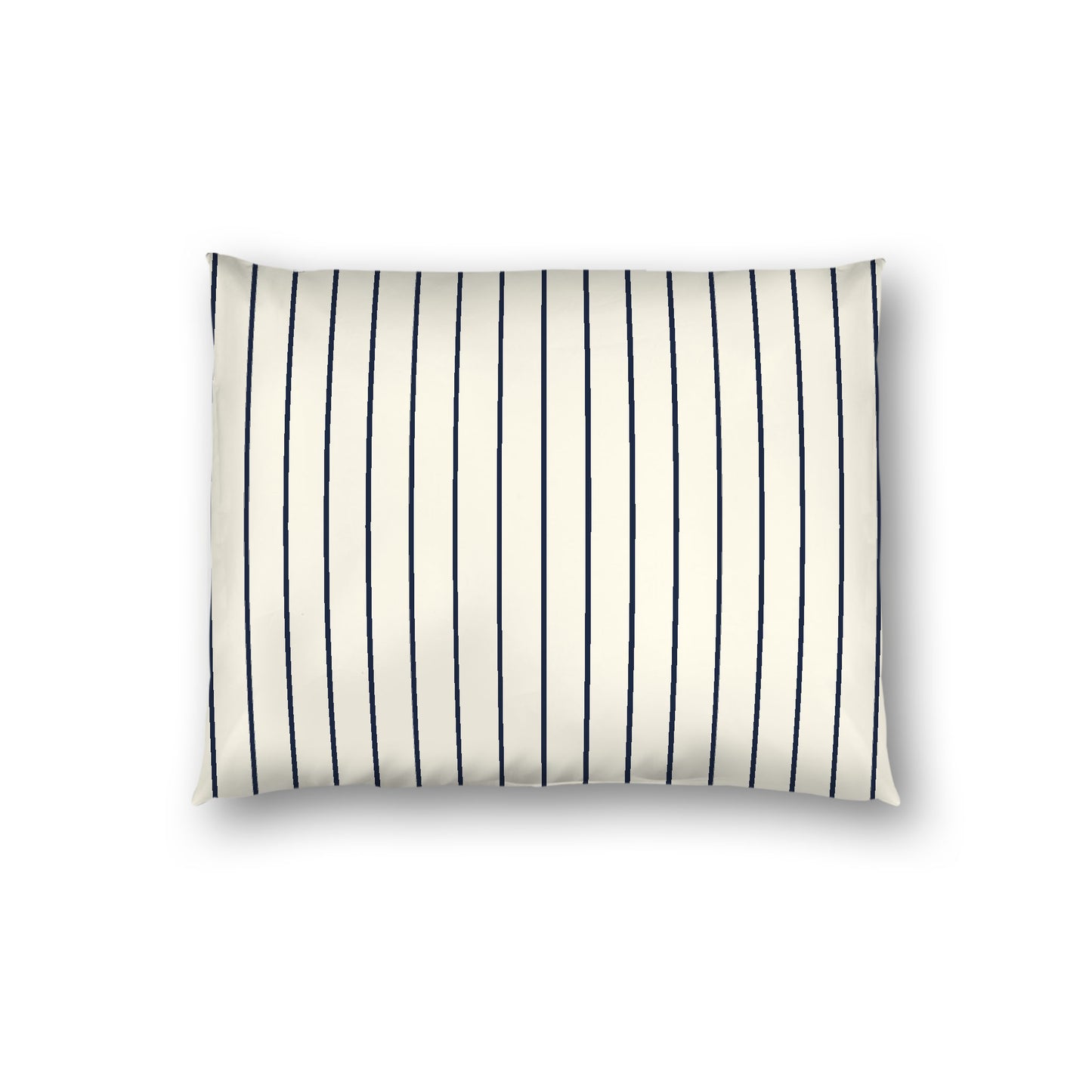 Pale Cream Cotton Sateen Sham, Navy Blue Stripes on Front, White Reverse Side, Standard - 20 x 26 inches