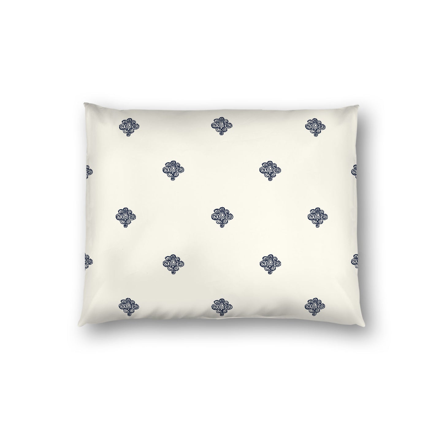 Pale Cream Cotton Sateen Pillow Sham, Navy Blue Hand-painted Swizzle Motif Print, White Reverse Side, Standard - 20 x 26 inches