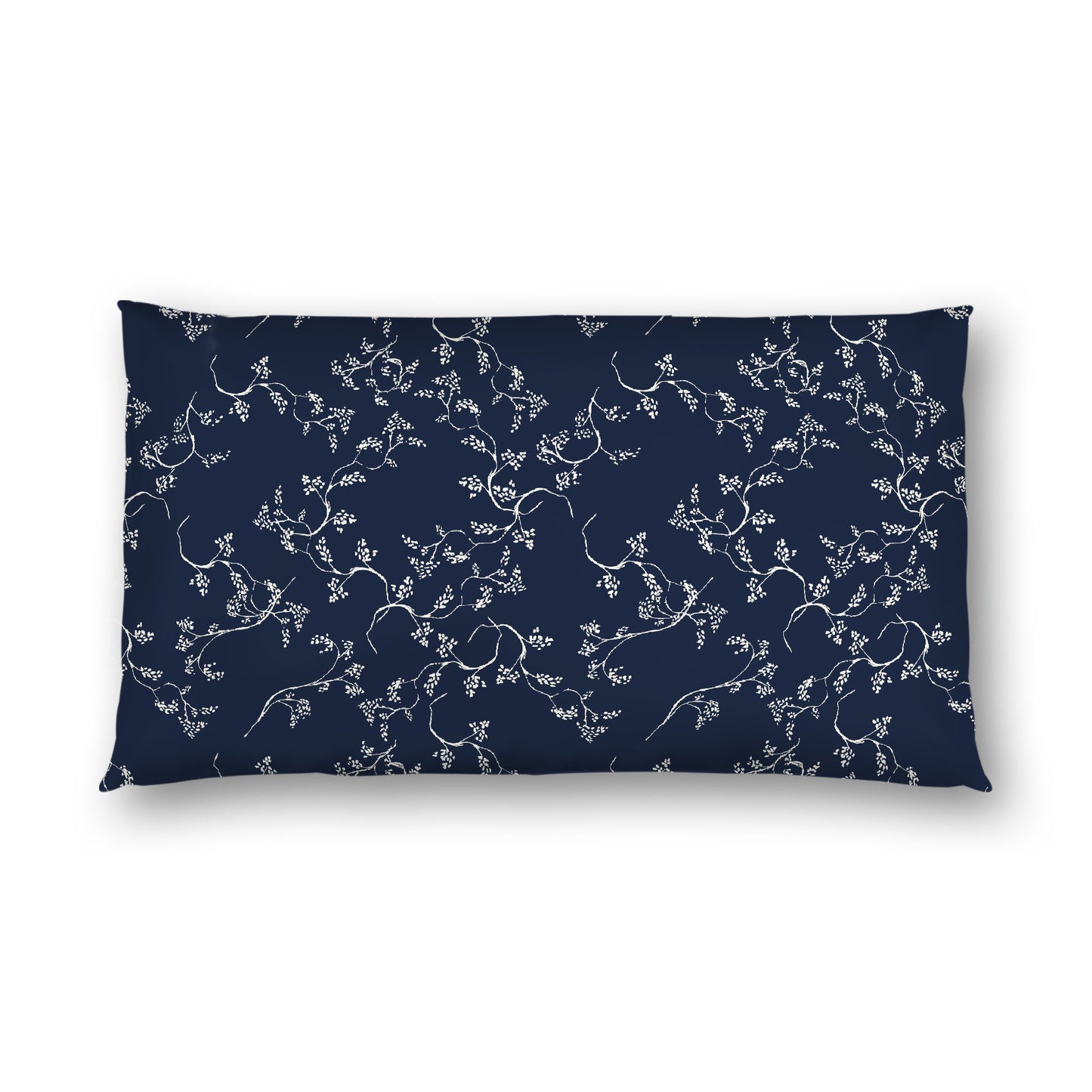 Navy Blue Cotton Sateen Pillow Sham, Pale Cream Vine Print on Front, White Reverse Side, King - 20 x 36 inches