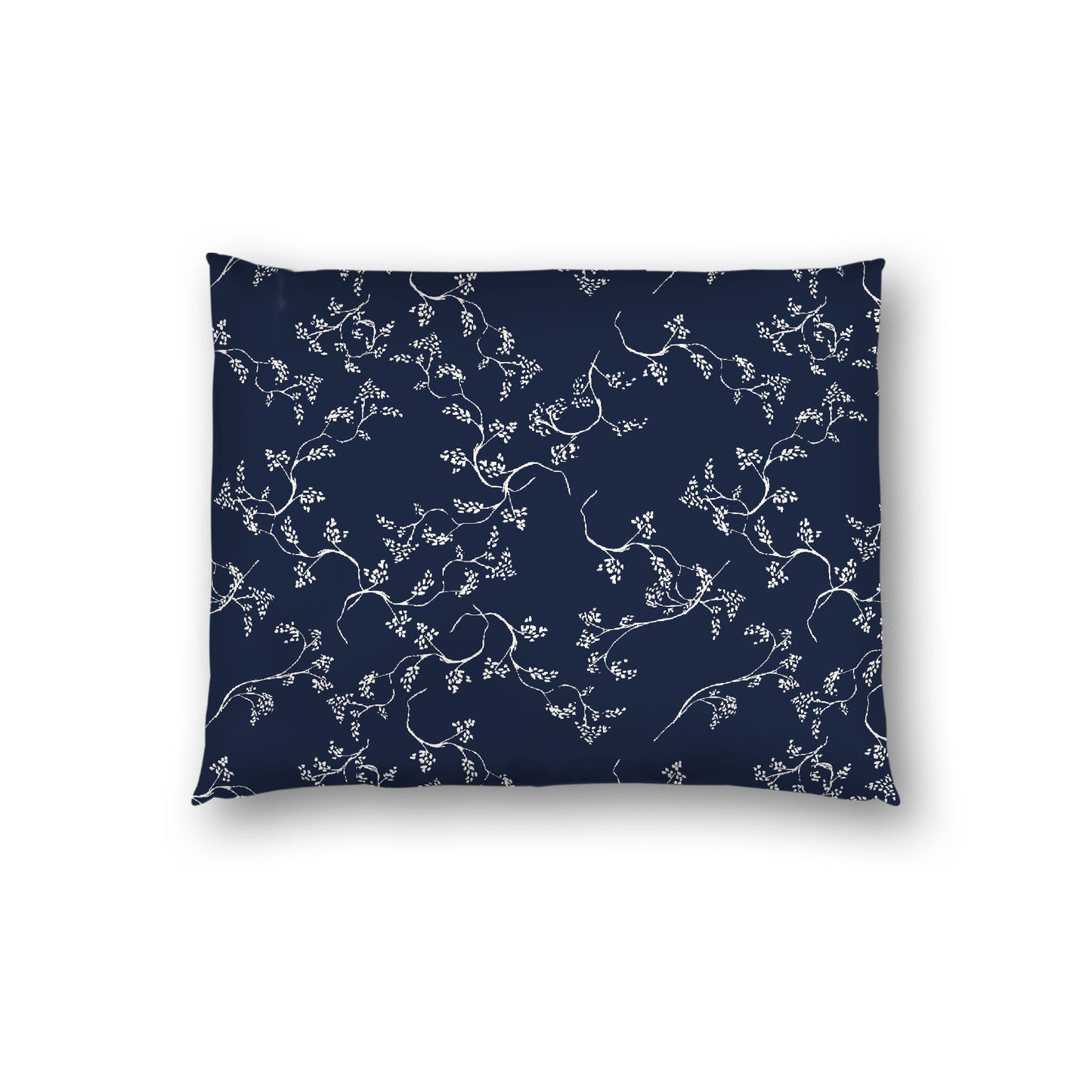 Navy Blue Cotton Sateen Pillow Sham, Pale Cream Vine Print on Front, White Reverse Side, Standard - 20 x 26 inches