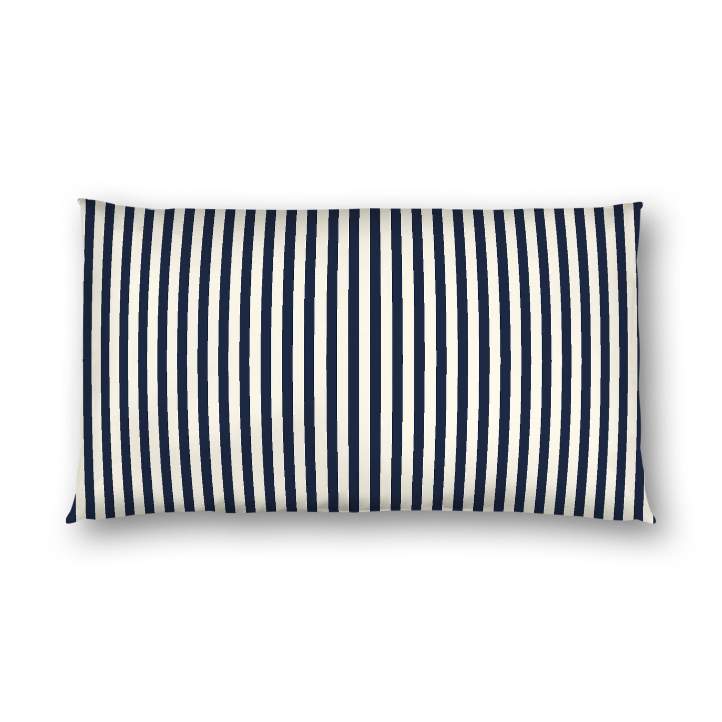Pale Cream Cotton Sateen Sham, Thin Navy Blue Bars on Front, White Reverse Side, King - 20 x 36 inches