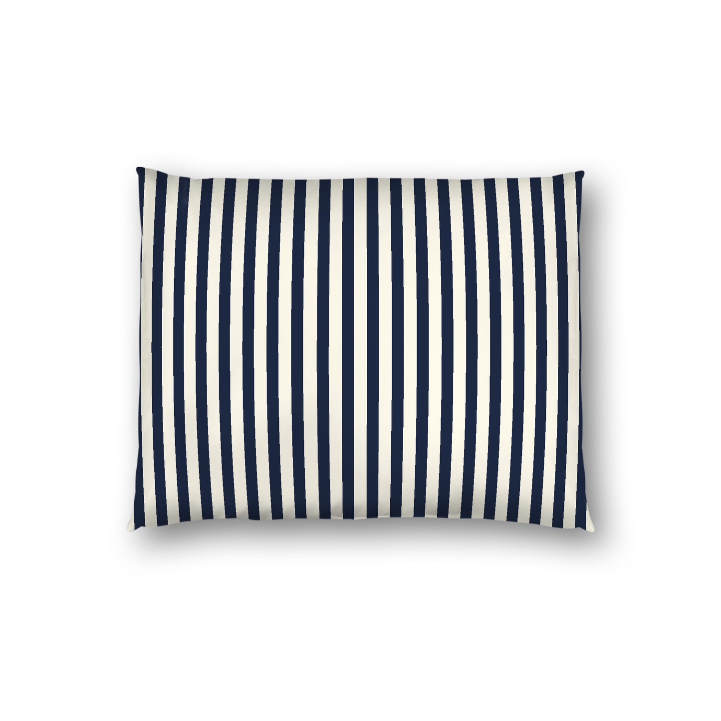 Pale Cream Cotton Sateen Sham, Thin Navy Blue Bars on Front, White Reverse Side, Standard - 20 x 26 inches