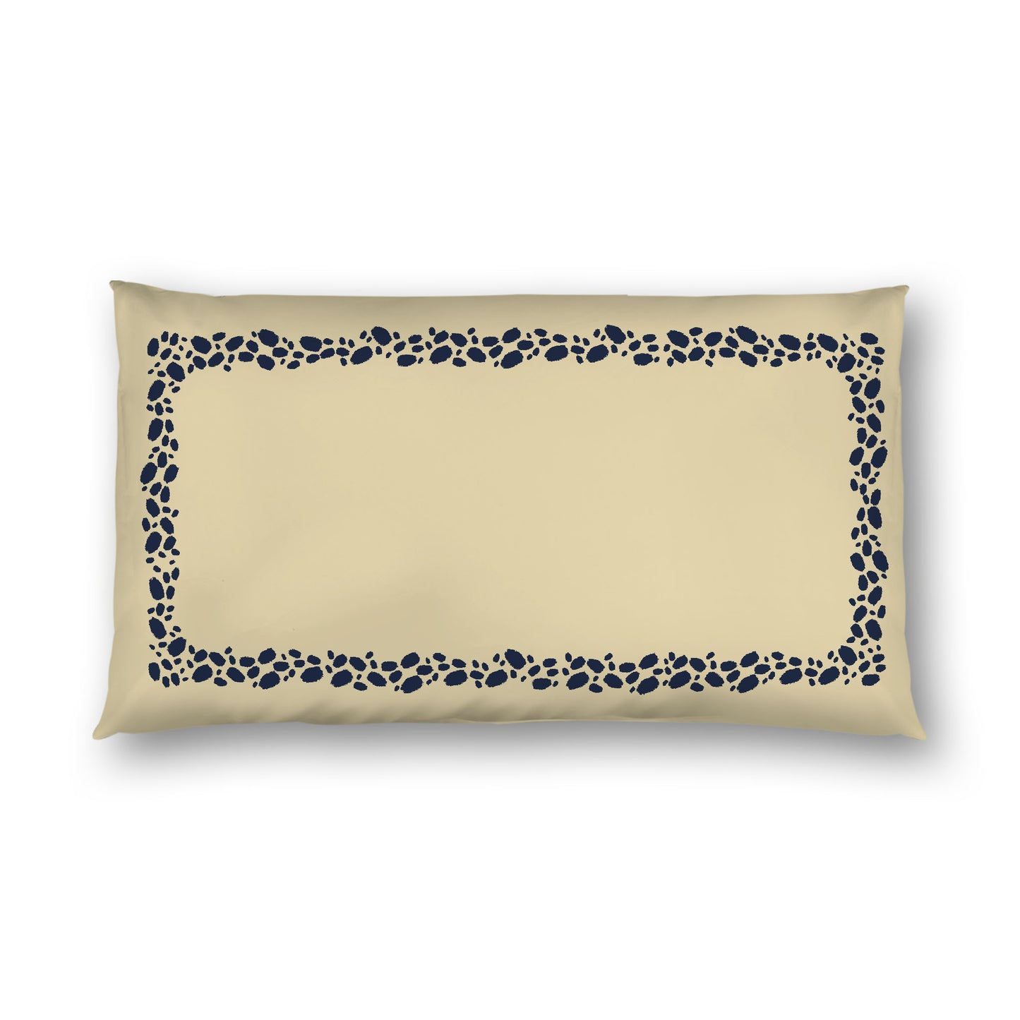 Desert Sand Cotton Sateen Pillow Sham, Navy Blue Hand-painted Dab Motif Print, Classic Border, White Reverse Side, King - 20 x 36 inches