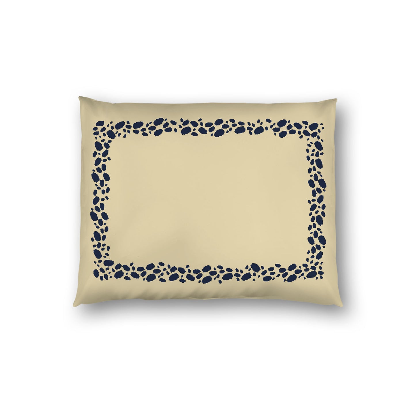 Desert Sand Cotton Sateen Pillow Sham, Navy Blue Hand-painted Dab Motif Print, Classic Border, White Reverse Side, Standard - 20 x 26 inches