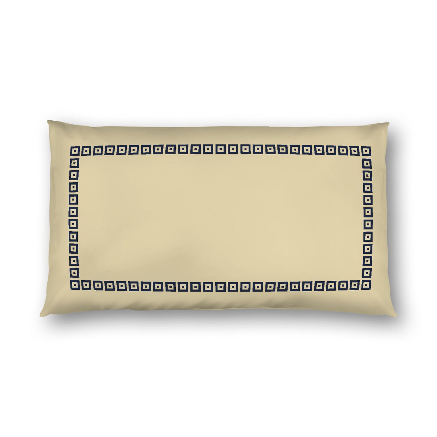 Desert Sand Cotton Sateen Pillow Sham, Navy Blue Repeating Square Motif Print, Classic Border, White Reverse Side, King - 20 x 36 inches