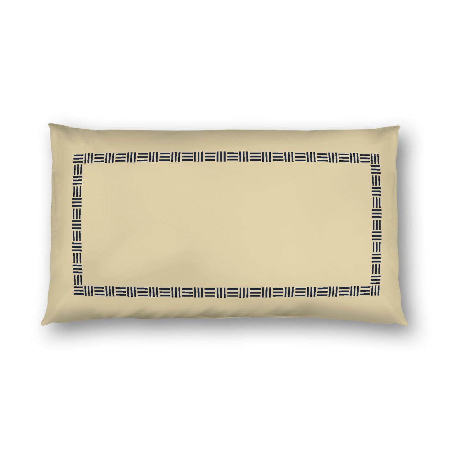 Desert Sand Cotton Sateen Pillow Sham, Navy Blue Single Weave Motif Print, Classic Border, White Reverse Side, King - 20 x 36 inches